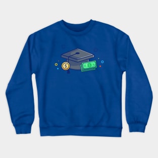 Scholarship, Graduation Cap And Money Cartoon Crewneck Sweatshirt